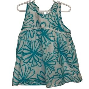 Gymboree Girls Teal White Floral Sleeveless Babydoll Top Size‎ 7 Zipper Back